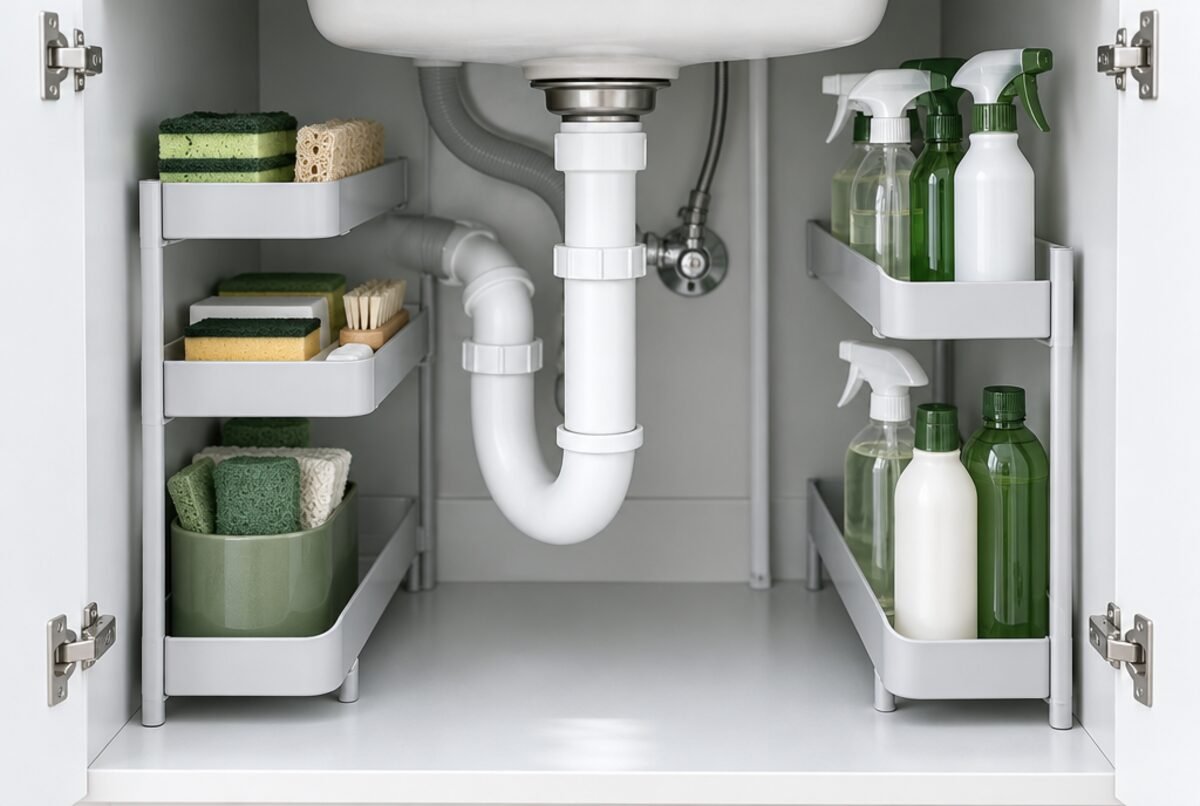 Under-Sink Organizers That Fit Around Pipes